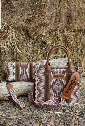 Wrangler Southwestern Pattern Dual Sided Print Mini Tote/Crossbody - Tan