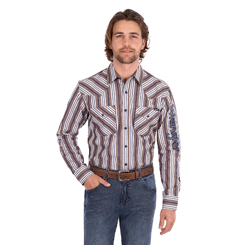 Men's Eli Long Sleeve Shirt - Denim / Tan