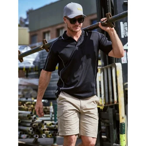 Bisley Men's Cool Mesh Polo with Reflective Piping - Black