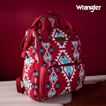 Wrangler Aztec Printed Callie Backpack (Nappy Bag) - Burgundy