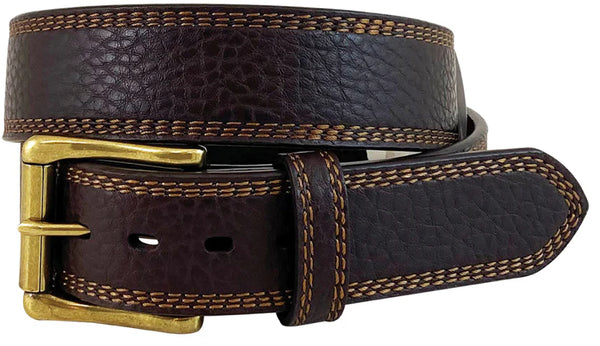 Roper Mens 1.1/2” Pebble Grain Genuine Leather Tripled Stitched Belt Dark Brown