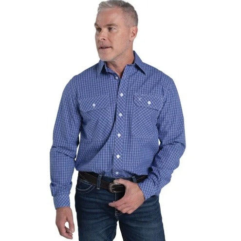 Just Country Austin Full Button Print Work Shirt - ULTRAMARINE Blue & White Mini Checks