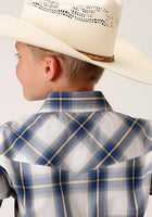 Roper Boys L/S Plaid Blue Western Snap Shirt