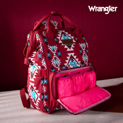 Wrangler Aztec Printed Callie Backpack (Nappy Bag) - Burgundy