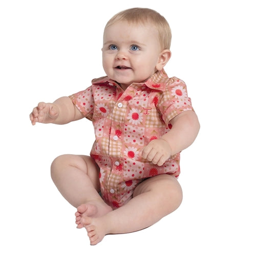 Just Country Infant Frankie S/S Full Button Jumpsuit Peach Daisies