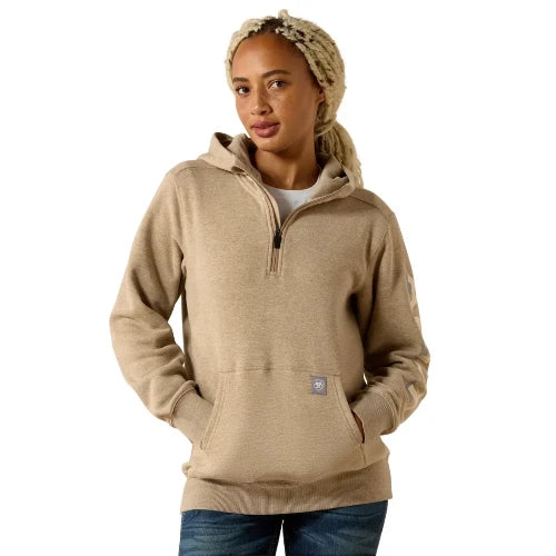 Ariat Women's Rebar Lightweight Log 1/2 Hoodie Oatmeal Heather / Whisper Pink