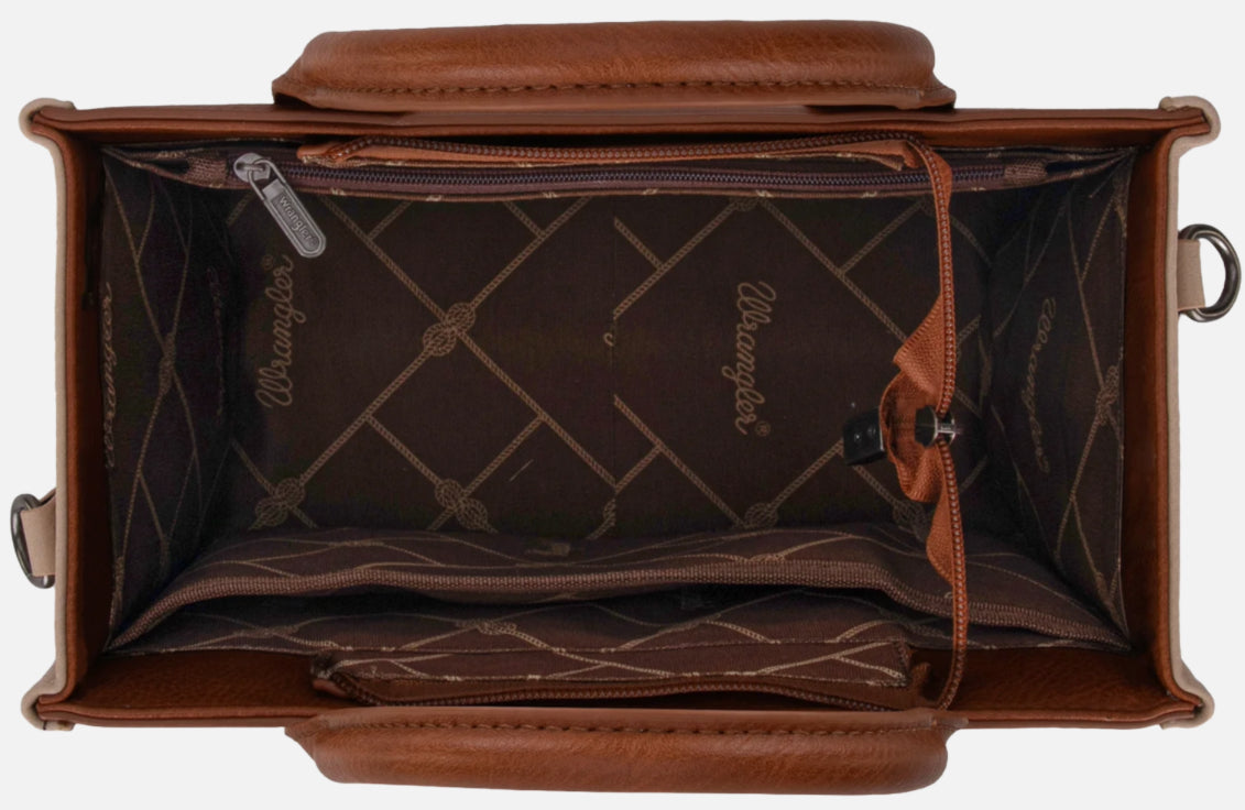 Wrangler Aztec Embroidered Tote/Crossbody - Brown
