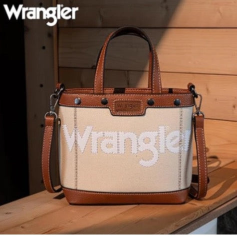Wrangler Canvas Mini Top Handle Tote//Crossbody - Tan
