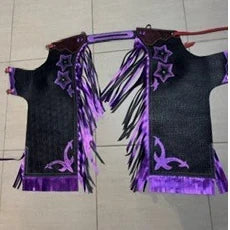 27 Inch Vinyl & Leather Tooling Poddy Chaps - Purple/Black