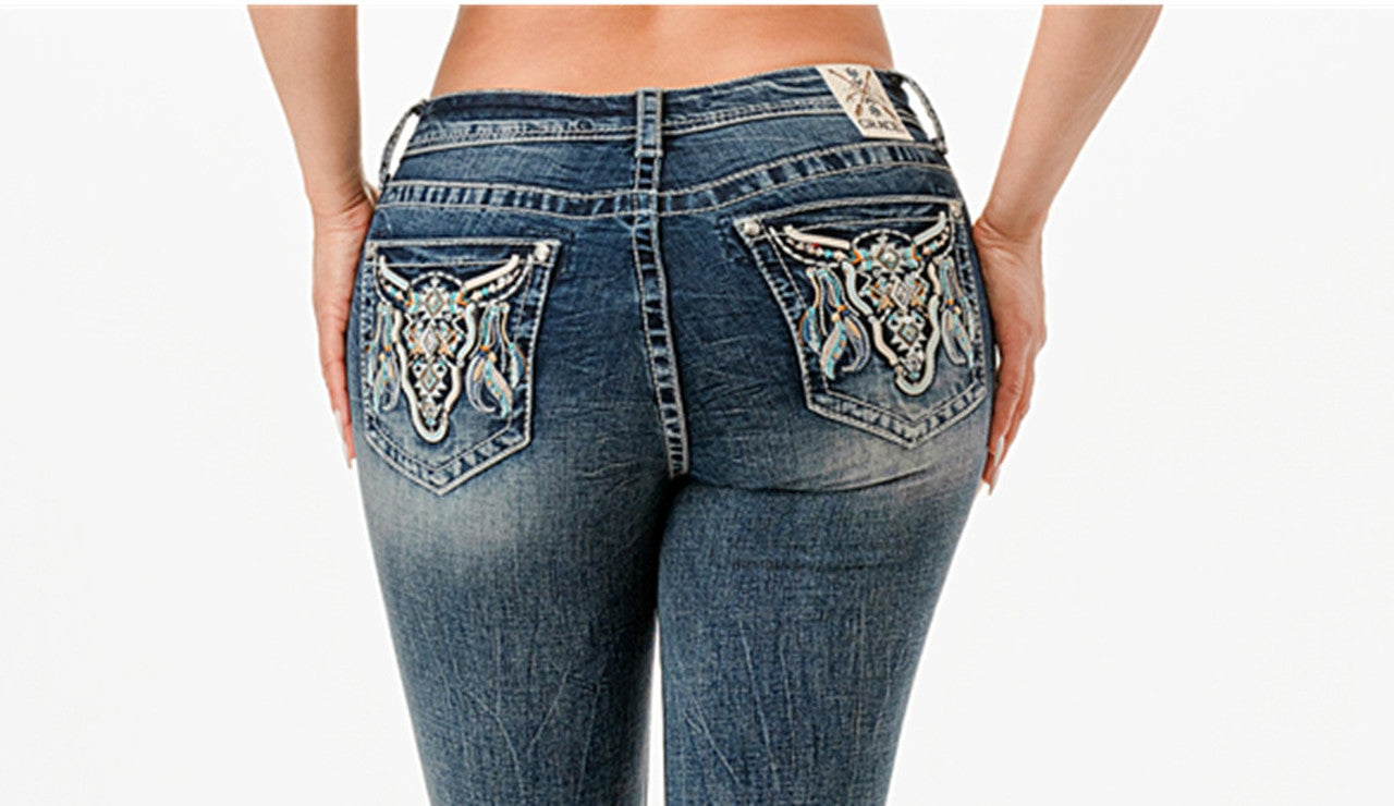 Grace in LA Ladies jeans Steer Head Mid-Rise Bootcut Jeans