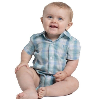 Just Country Frankie Short Sleeve Full Button Jumpsuit Riviera Blue & Sea Green Plaid