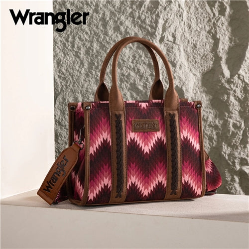 Wrangler Southwestern Pattern Dual Sided Print Tote/Crossbody - DARK PINK