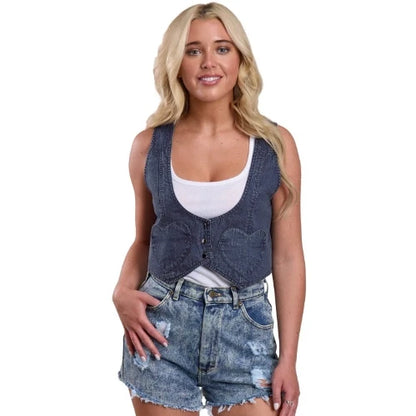 Roper Women's Five-Star Collection Shruken Vest Solid Blue