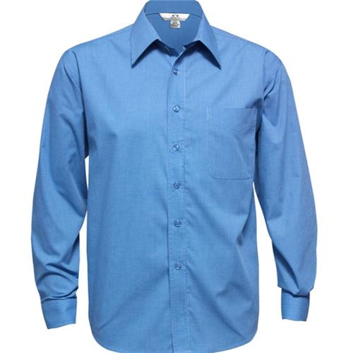 Mens Micro Check L/S Shirt Mid Blue