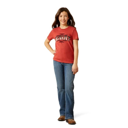 Ariat Girl's SW Logo Landscape Short Sleeve Tee Tobasco