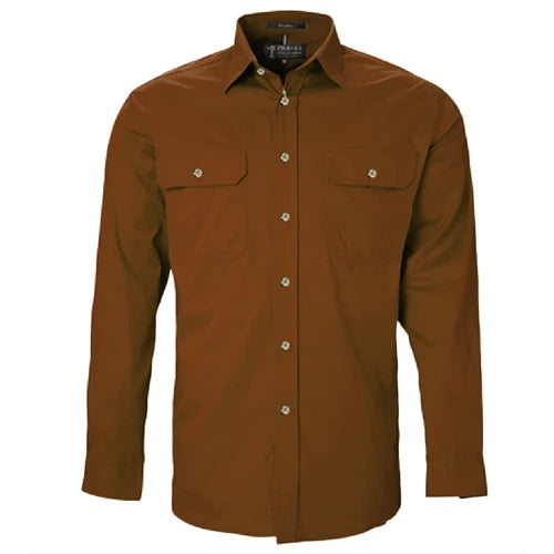 Pilbara Men's Open Front Long Sleeve Shirt Terracotta