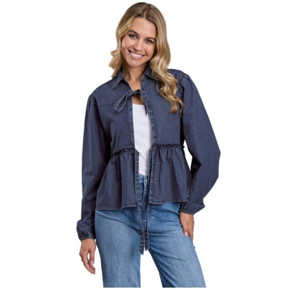 Roper Women's Five-Star Collection Long Sleeve Denim Shirt Jacket - Solid Blue