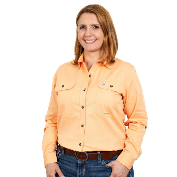 JUST COUNTRY Brooke Ladies Work Shirt Peach Full Button