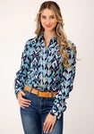Roper Womens Five Star Collection L/Sleeve Blue Print Western Snap Shirt