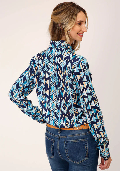Roper Womens Five Star Collection L/Sleeve Blue Print Western Snap Shirt