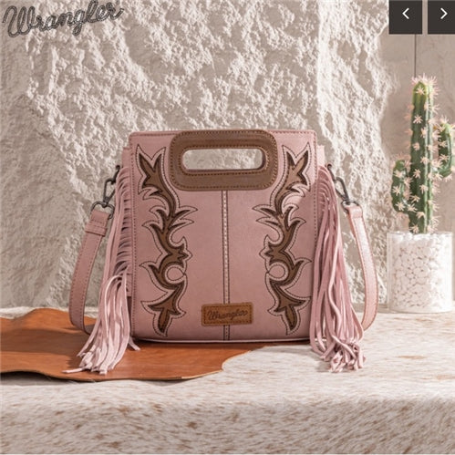 Wrangler Top Handle Boot Scroll Fringe Tote/Crossbody -Pink