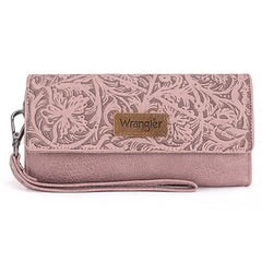 Wrangler Western Floral Tooled Tri-fold RFID Wallet/Wristlet - Pink
