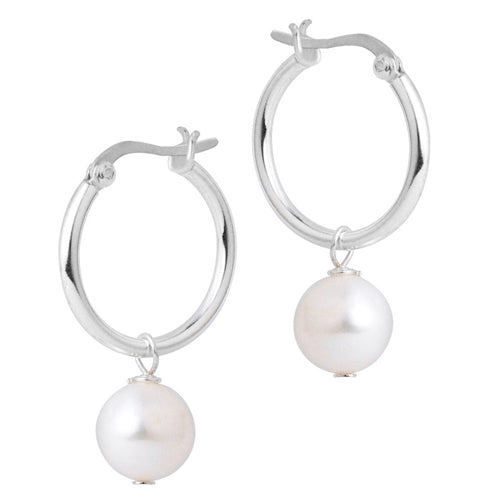 MCJ Sterling Silver Hoops with freshwater Pearls