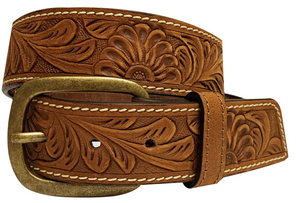 Roper womens 1.1/2” Genuine Hand Tooled Leather Belt Brown