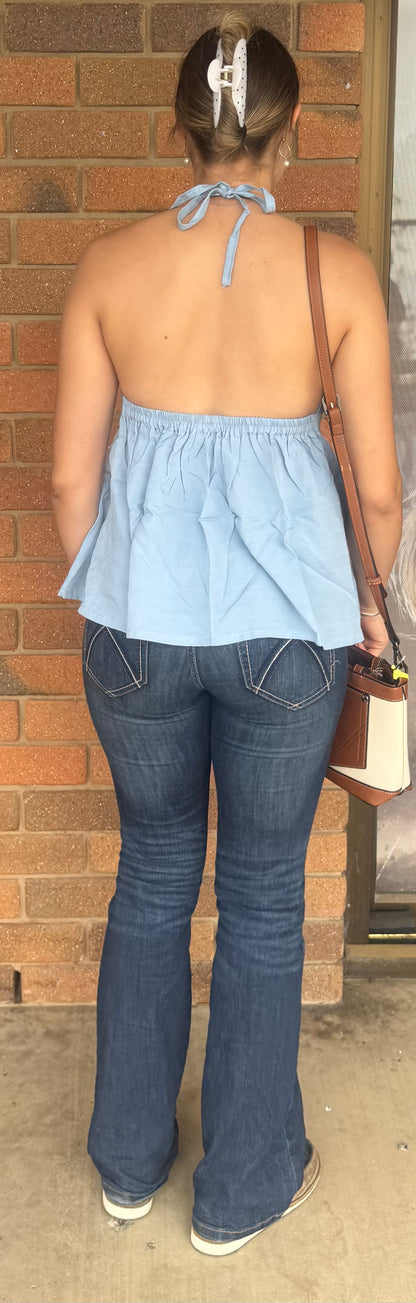 Lucy front tie shirt - Steel Blue