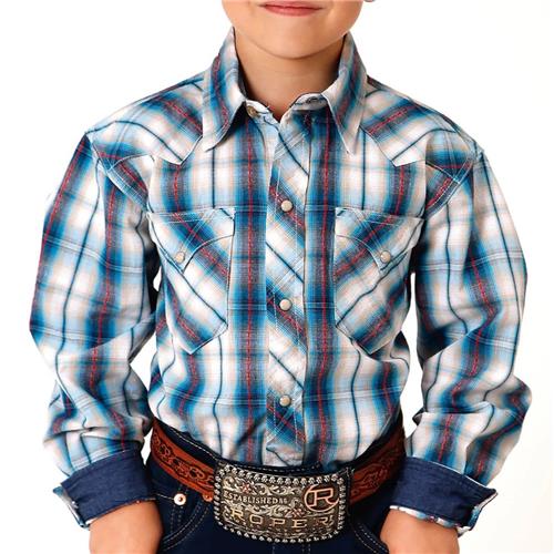 Roper Boys Amarillo Coll L/S Blue Checked