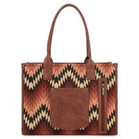 Wrangler Southwestern Pattern Dual Sided Print Canvas Wide Tote Brown