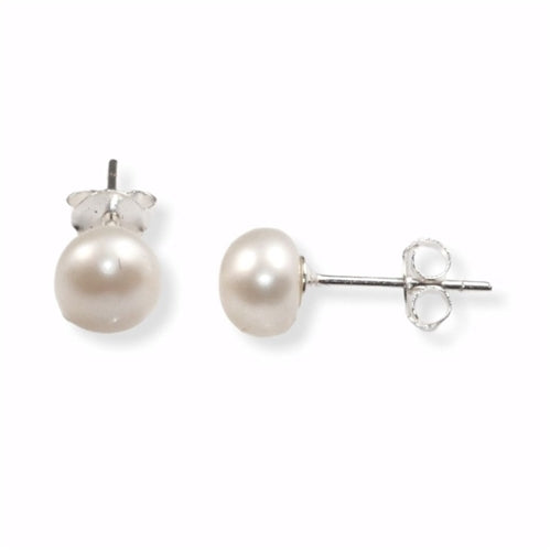 MCJ Sterling Silver freshwater Pearl 6mm Stud Earrings
