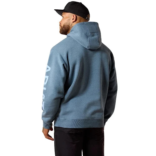 Ariat Men's Rebar Lightweight Logo Hoodie Baleen Blue Heather / Dusty Blue