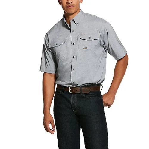 Ariat Men's Rebar Made Tough Venttek Durastretch Short Sleeve Work Shirt Limestone