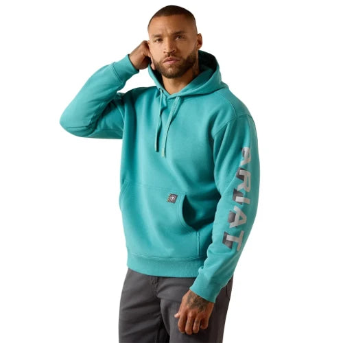 Ariat Men's Rebar Lightweight Logo Hoodie Teal / Microchip