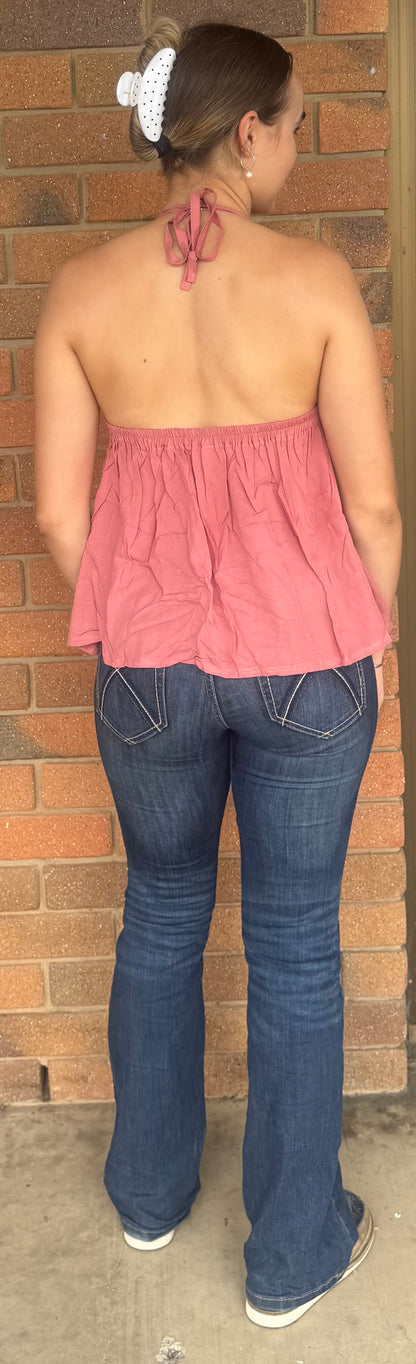 Lucy front tie shirt - Rose Pink