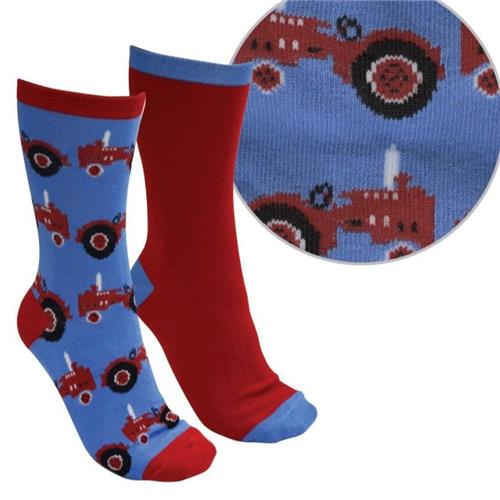 Kids Farmyard Sock Twin Packs Blue/Red