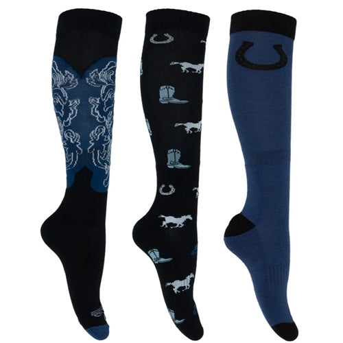 Pure Western Riding Socks 3 Pack - Blues