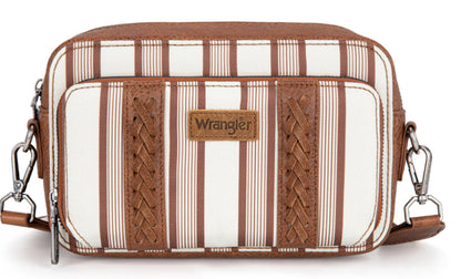 Wrangler Stripe Printed Crossbody Purse With Wallet Compartment - Brown