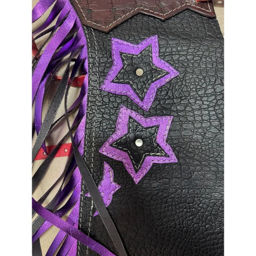 27 Inch Vinyl & Leather Tooling Poddy Chaps - Purple/Black