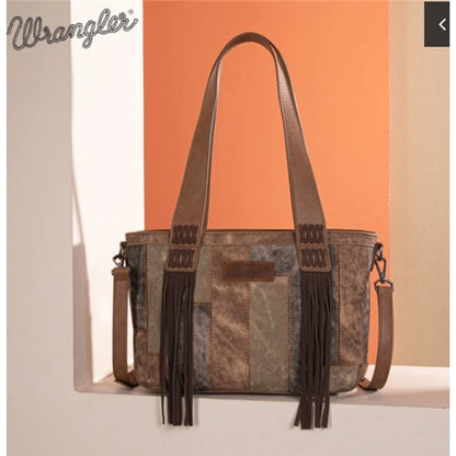 Wrangler Denim Patchwork Tote/Crossbody- Brown