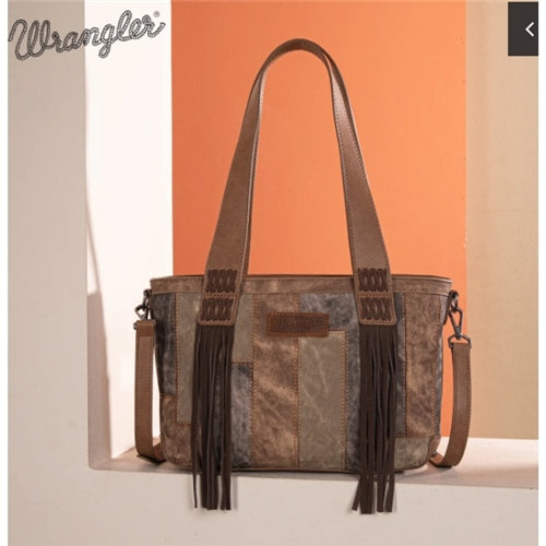 Wrangler Denim Patchwork Tote/Crossbody- Brown