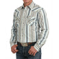 Cinch Men's Modern Fit Long Sleeve Stripe Snap Shirt - Blue/Tan
