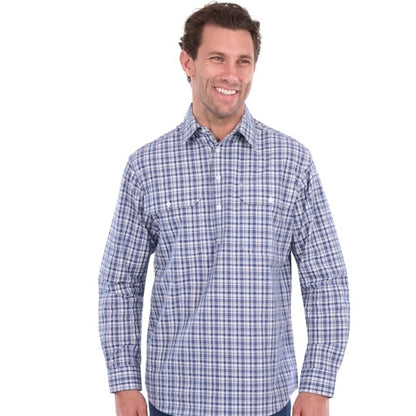 Men's Brooks 1/2 PLKT Long Sleeve Shirt - Blue/ White