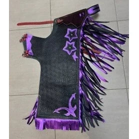 27 Inch Vinyl & Leather Tooling Poddy Chaps - Purple/Black