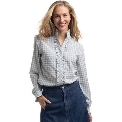 Just Country Women's Abbey Frills Full Button Print Work shirt Sage & White Checks