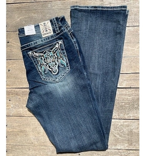 Grace in LA Ladies jeans Steer Head Mid-Rise Bootcut Jeans
