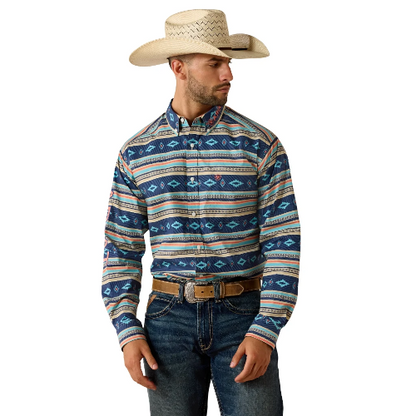 Ariat Men's Team Jet Classic Fit Long Sleeve Shirt Nav / Orange