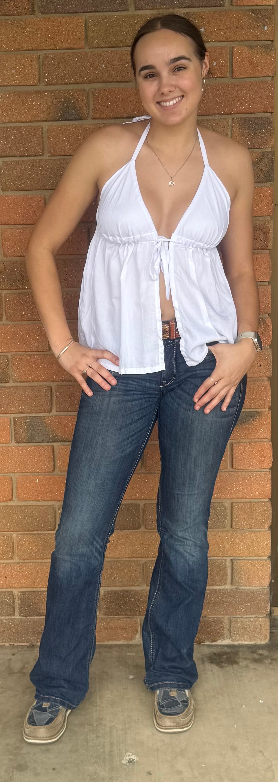 Lucy front tie shirt - White