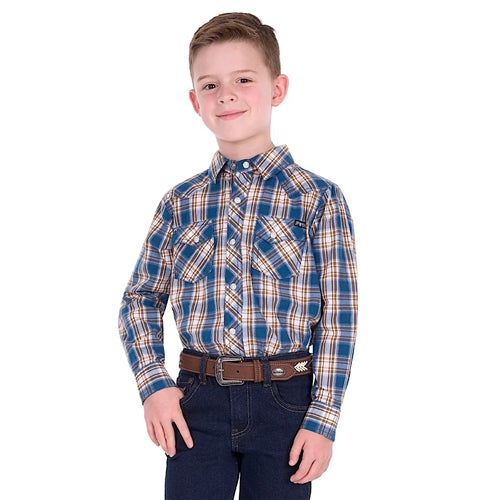 Boy's Todd Long Sleeve Shirt - Navy/Tan